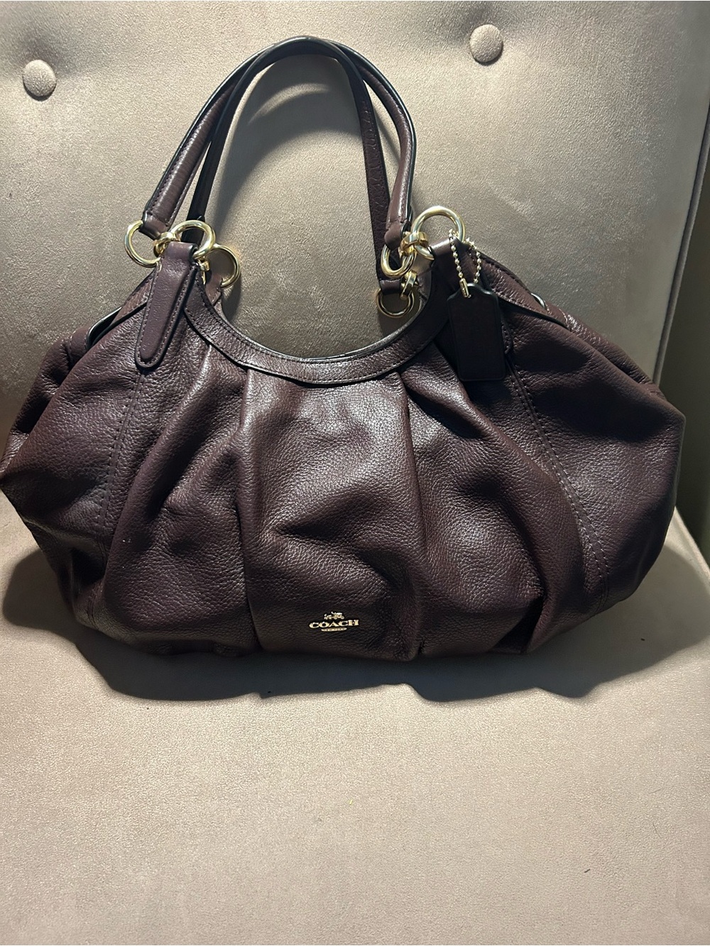 Coach Pebbled Leather Lily Brown Shoulder Bag